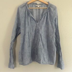 🦋 LOFT Blue Patterned Blouse Large Lightweight Casual